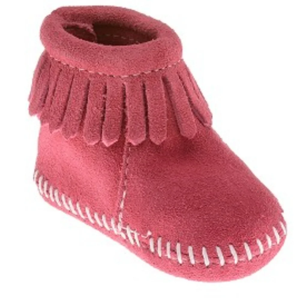 Minnetonka pink suede natural leather baby moccasins
